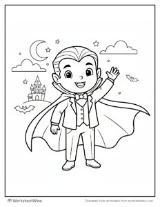 Halloween Coloring Page - Vampire with a Cape 