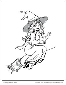 Halloween Coloring Page - Flying Witch