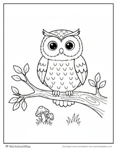 Halloween Coloring Page - Owl on Tree Branch