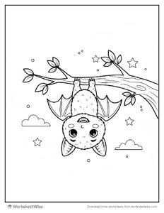 Halloween Coloring Page - Bat Hanging Upside Down