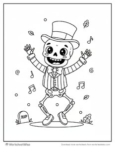 Halloween Coloring Page - Skeleton Dancing