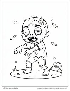 Halloween Coloring Page - Silly Zombie Walking Slowly