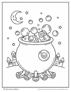 Halloween Coloring Page - Cauldron with Bubbles 