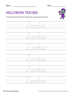 Zombie - Halloween Word Tracing