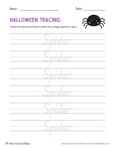 Spider - Halloween Word Tracing